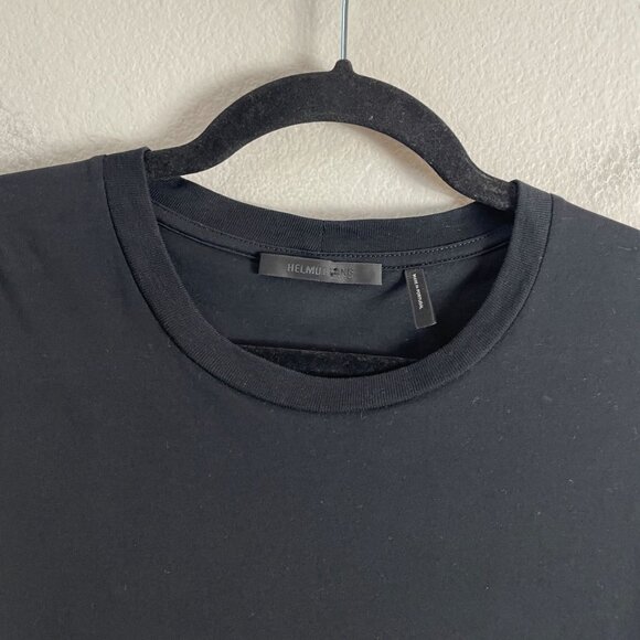 Helmut Lang Mens Medium Black Overlay Logo Long Sleeve T Shirt Slim Fit Pullover - Picture 10 of 12